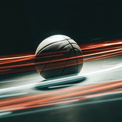 Canvas Print - Basketball With Red Light Trails on a Dark Court in Motion. Generative AI