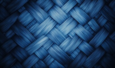 Poster - Woven blue texture, intricate braided pattern, smooth fibers, deep blue shades, artistic design, textile background
