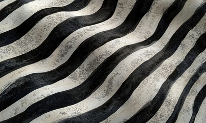 Poster - Wavy black and white pattern, abstract design with flowing lines, textured surface, artistic composition