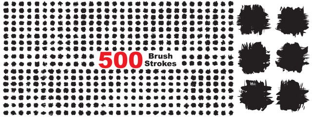 Wall Mural - Very large collection or set of 500 artistic black paint hand made creative brush strokes isolated on white background, metaphor to art, grunge or grungy, graffiti, education abstract vector design