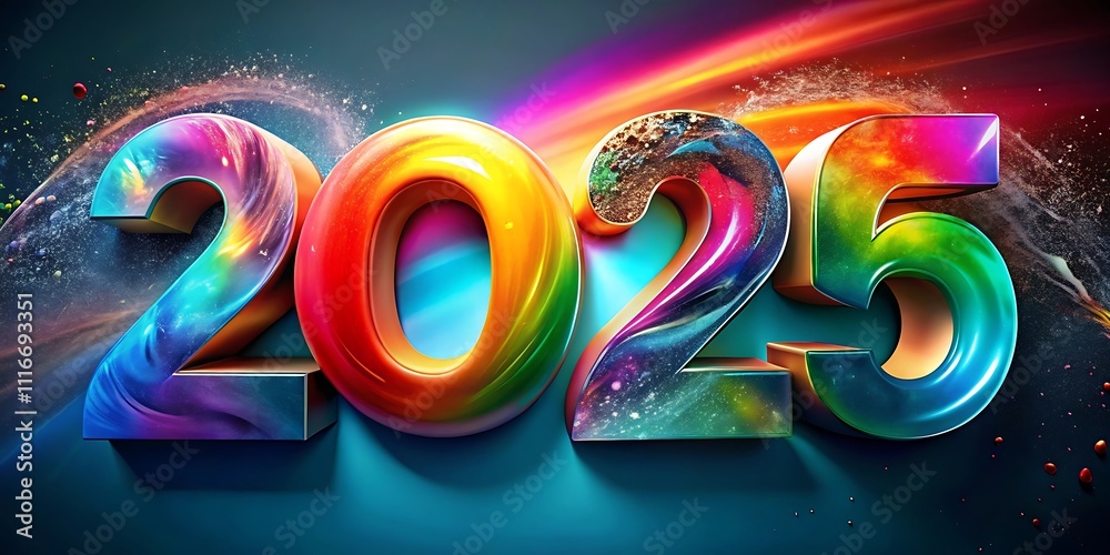 Vibrant 2025 Typography with Color Explosion Background. Dynamic 2025 ...
