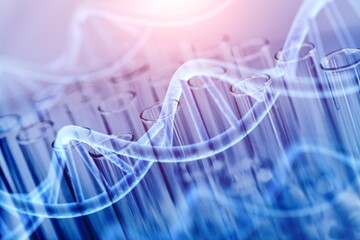 Wall Mural - illustrations of dna structure and test tubes , double exposure