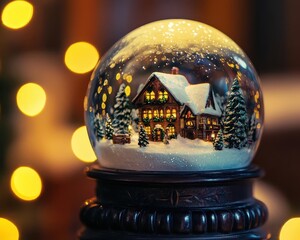 Wall Mural - Holiday season snow globe with vibrant scene, soft lighting, cozy holiday setting