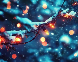 Wall Mural - Holiday season snowy nights with vibrant lights, soft glow, peaceful winter scene