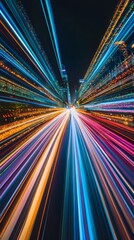 Poster - Cityscape with light trails at night, dynamic speed and motion concept