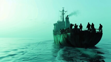 Poster - a group of armed pirates attempt to board an oil tanker in the middle of the ocean as the crew hurri