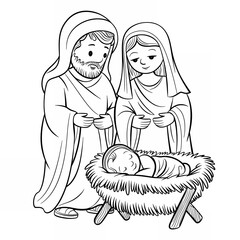 Joseph, Mary and baby Jesus sketch 