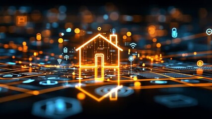 Poster - Digital representation of a home with technology elements in a futuristic setting