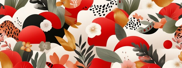 Poster - vibrant floral pattern with bold shapes and contrasting colors in an artistic design
