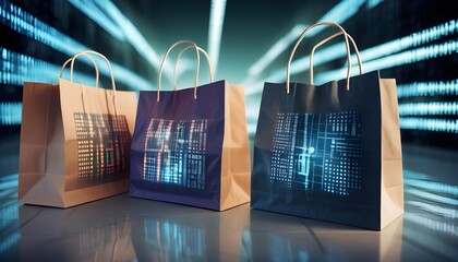 shopping bag with abstract tech background