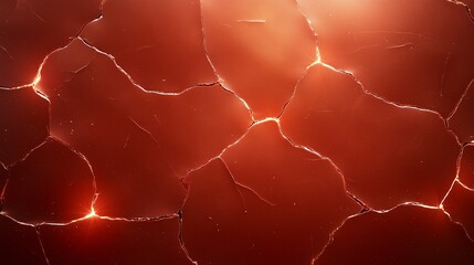 Poster - cracked surface illuminated with a warm glow reveals texture and depth in various shades of red and 