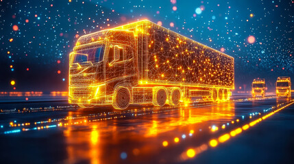 Poster - digital yellow truck with ai data integration in freight transportation logistics