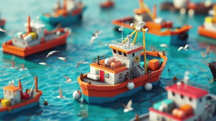 Poster - on a remote island a fishing fleet unloads their catch onto waiting trucks showcasing the efficient 