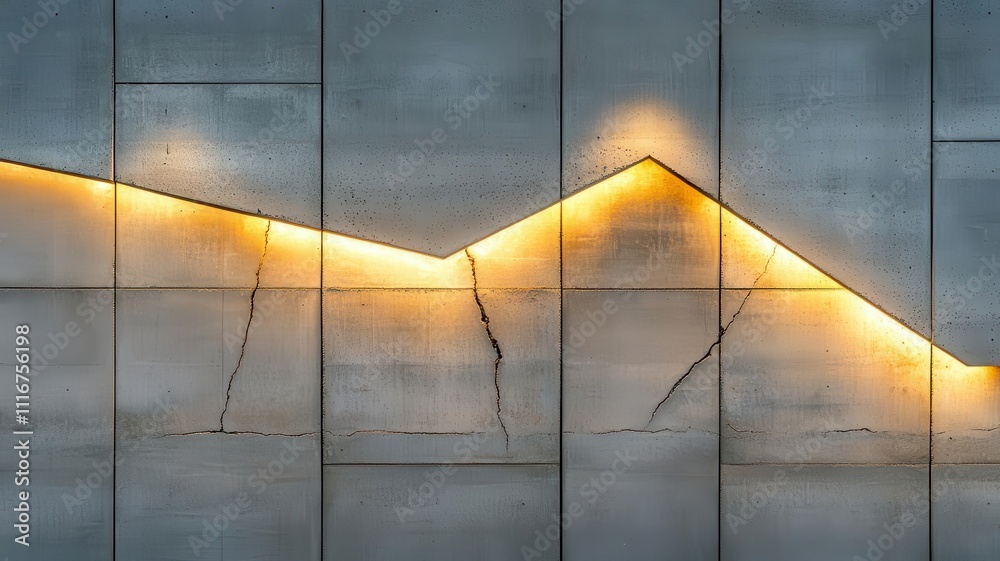 A minimalist concrete wall with delicate cracks and subtle lighting ...