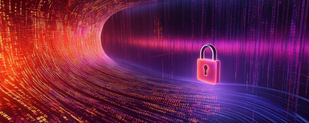 Aufkleber - Digital security concept with glowing lock in cyber tunnel