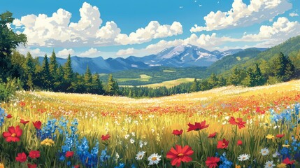 Wall Mural - Colorful Mountain Wildflower Meadow