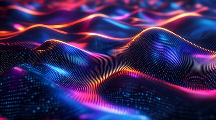 Fototapete - Bright futuristic wave pattern shimmering with colorful glowing effects