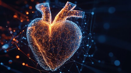 Fototapete - Dark background with 3D glowing lines in heart shape image
