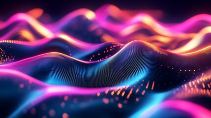 Fototapete - Futuristic wave pattern glowing with dazzling bright color shifts image