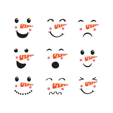 Snowman Face Icon Set Vector Design.