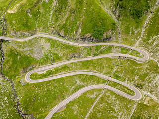 Fototapete - Aerial view of the famous Transfagarash highway, Romania. Mountain road and beautiful landscape