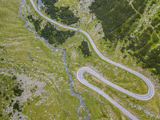 Fototapete - Aerial view of the famous Transfagarash highway, Romania. Mountain road and beautiful landscape