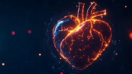 Fototapete - Lines glowing in the dark forming human heart in 3D picture