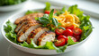 © imagepocket pro - Grilled chicken on lettuce with cherry tomatoes and cheese pasta.