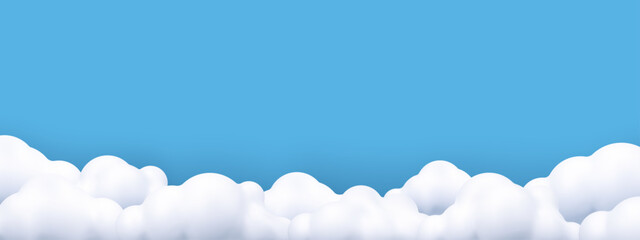 Aufkleber - 3D white clouds background. Cute clouds in bubble shape. Plasticine 3d render style. Trendy fluffy clouds on a blue background. Vector illustration.