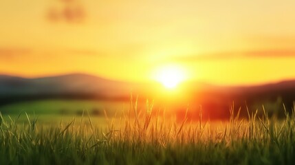 Wall Mural - A vibrant sunset casts warm hues over a verdant valley, creating a stunning visual thats simply breathtaking.