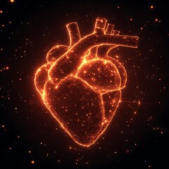 Fototapete - 3D glowing lines creating human heart shape in dark image