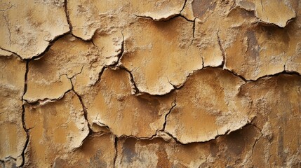 Wall Mural - Cracked clay wall with rough texture, realistic weathering 