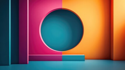 Poster - Vibrant Abstract Geometric Background with Bold Color Blocks and Circular Cutout - Modern Art Design