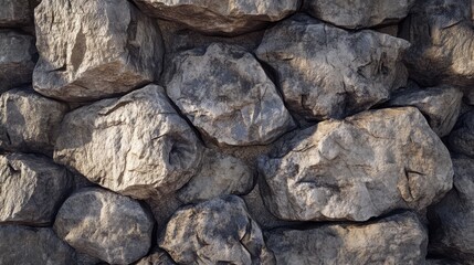 Wall Mural - Stone wall with large, uneven rocks, rough texture, realistic details 