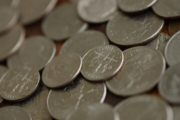 Wall Mural - Pile with big amount of silver american cent coins as United States currency