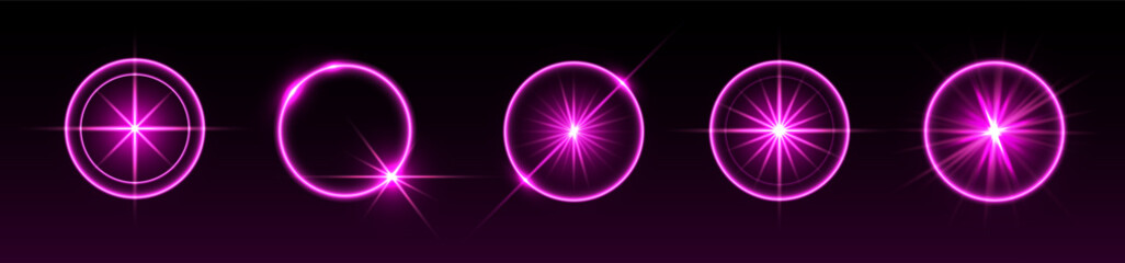 Wall Mural - pink light flares, glowing shiny sparks, lens flare effects, bright glimmering glares. vector illust