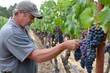 © Ruslan - Man inspecting grape clusters on vines in the vineyard
