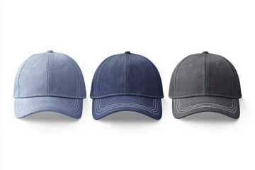 Wall Mural - Set of isolated mockup templates for a blank denim baseball cap on a white background