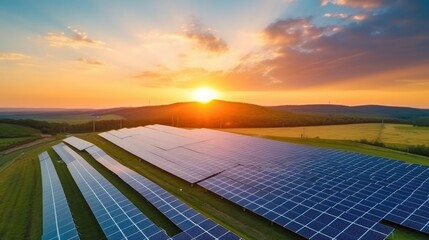 Wall Mural - solar cell in solar farm, alternative energy and sustainable energy, photovoltaic, pure energy renew