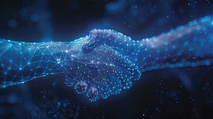 Poster - Digital handshake, futuristic collaboration, network connection.