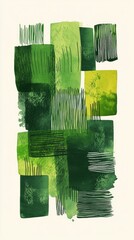 Poster - An intricate drawing unfolds with various lines and shapes, capturing the essence of nature through a symphony of green hues. Each segment offers a different texture, inviting exploration