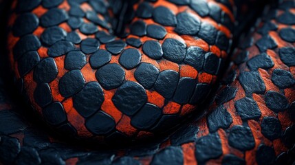 Aufkleber - A mesmerizing study of a snake's skin reveals the intricate scales glistening under soft light. The vivid orange and rich black hues create a stunning contrast, highlighting nature’s artistry