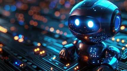 Poster - Futuristic small robot on circuit board.