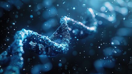 Poster - Glowing blue DNA helix strand, microscopic view.