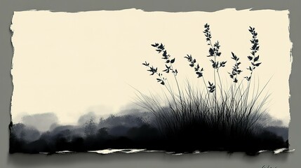 Wall Mural - Silhouetted Grasses Against A Pale Background