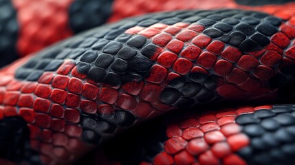 Aufkleber - Bright crimson and deep black scales interlace beautifully, revealing the stunning details of this snake's texture. Nature's artistry is on full display in this immersive experience