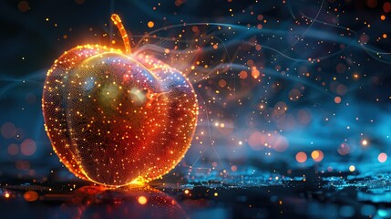 Poster - Glowing fiery apple with smoke and sparks.