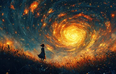 Wall Mural - Vibrant Galaxy Cosmic Scene Radiant Star Ethereal Lighting Dynamic Colors Swirling Nebula in Outer Space