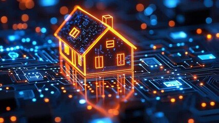 Poster - digital representation of a smart home concept with glowing circuit board elements