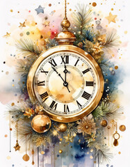 Wall Mural - Christmas Clock Watercolor